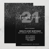 Modern Elegant Black Glitter 21st Birthday Kaart (Voorkant / Achterkant)