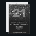Modern Elegant Black Glitter 21st Birthday Kaart<br><div class="desc">Modern Elegant Black Glitter 21st Birthday Invitation. Minimalistisch ontwerp voor de sjabloon van de 21ste verjaardagsuitnodiging met elegante kalligrafie handgeschreven scriptlettertype en faux glitter background.</div>