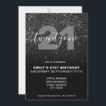 Modern Elegant Black Glitter 21st Birthday Kaart<br><div class="desc">Modern Elegant Black Glitter 21st Birthday Invitation. Minimalistisch ontwerp voor de sjabloon van de 21ste verjaardagsuitnodiging met elegante kalligrafie handgeschreven scriptlettertype en faux glitter background.</div>