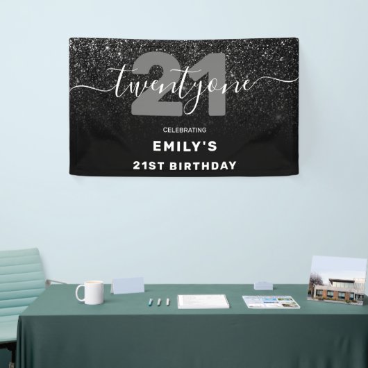 Modern Elegant Black Glitter 21st Birthday Spandoek (Beurs)