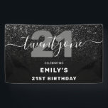 Modern Elegant Black Glitter 21st Birthday Spandoek<br><div class="desc">Modern Elegant Black Glitter 21st Birthday Banner. Minimalistisch 21ste verjaardagsontwerp met elegante kalligrafie handgeschreven script lettertype en faux glitter background.</div>