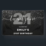 Modern Elegant Black Glitter 21st Birthday Spandoek<br><div class="desc">Modern Elegant Black Glitter 21st Birthday Banner. Minimalistisch 21ste verjaardagsontwerp met elegante kalligrafie handgeschreven script lettertype en faux glitter background.</div>