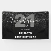 Modern Elegant Black Glitter 21st Birthday Spandoek (Horizontaal)