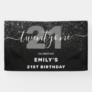 Modern Elegant Black Glitter 21st Birthday Spandoek