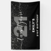 Modern Elegant Black Glitter 21st Birthday Spandoek (Verticaal)