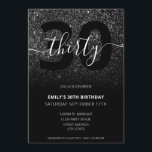 Modern Elegant Black Glitter 30th Birthday Kaart<br><div class="desc">Modern Elegant Black Glitter 30th Birthday Invitation. Minimalistisch ontwerp voor de sjabloon van de 30e verjaardagsuitnodiging met elegante kalligrafie handgeschreven scriptlettertype.</div>