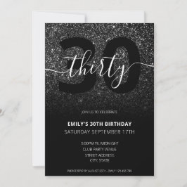 Modern Elegant Black Glitter 30th Birthday Kaart