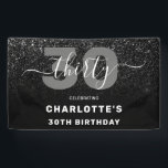 Modern Elegant Black Glitter 30th Birthday Spandoek<br><div class="desc">Modern Elegant Black Glitter 30th Birthday Banner. Minimaal 30e verjaardagsontwerp met elegante kalligrafie handgeschreven script lettertype en faux glitter background.</div>