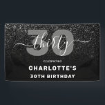 Modern Elegant Black Glitter 30th Birthday Spandoek<br><div class="desc">Modern Elegant Black Glitter 30th Birthday Banner. Minimaal 30e verjaardagsontwerp met elegante kalligrafie handgeschreven script lettertype en faux glitter background.</div>
