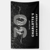 Modern Elegant Black Glitter 30th Birthday Spandoek (Verticaal)