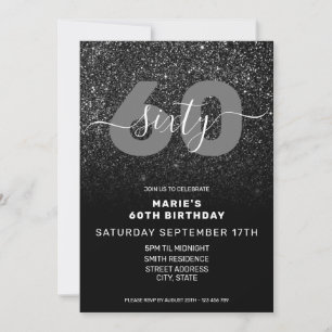 Modern Elegant Black Glitter 60th Birthday Kaart