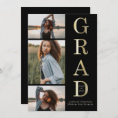 Modern Elegant Black Gold 3 Foto Afstuderen Aankondiging (Voorkant / Achterkant)