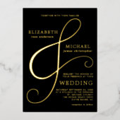Modern Elegant Black Gold Ampersand Wedding Folie Uitnodiging (Voorkant)
