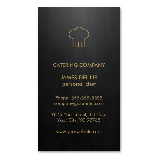 Modern Elegant Black Gold Catering Chef Visitekaartje Magneet (Voorkant Verticaal)