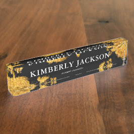 Modern Elegant Black Gold Desk Name Bord Naambordje