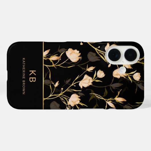 Modern Elegant Black Gold Floral Pattern  Case-Mate iPhone Case (Achterkant (horizontaal))