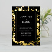 Modern Elegant Black Gold Floral Wedding Folie Uitnodiging (Staand Voorkant)