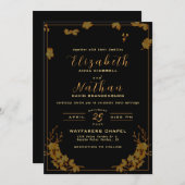 Modern Elegant Black & Gold Floral Wedding Kaart (Voorkant / Achterkant)
