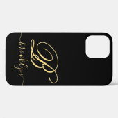 Modern Elegant Black Gold Handwrited Monogramed Case-Mate iPhone Case (Achterkant (horizontaal))