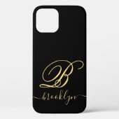 Modern Elegant Black Gold Handwrited Monogramed Case-Mate iPhone Case (Achterkant)