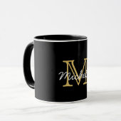 Modern Elegant Black Gold Handwrited Monogramed Mok (Voorkant links)