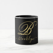 Modern Elegant Black Gold Handwrited Monogramed Mok (Midden)