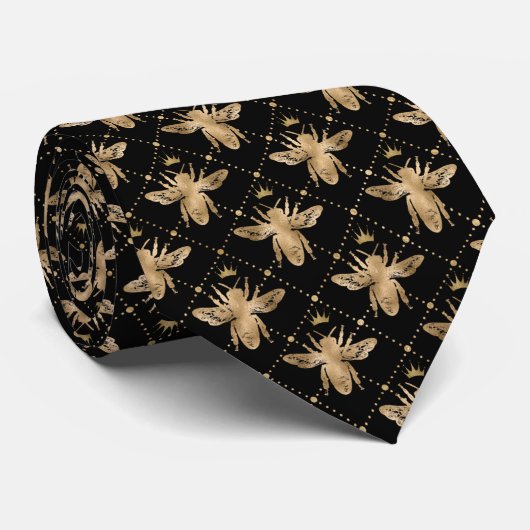 Modern Elegant Black & Gold Honeycomb Bee Pattern Stropdas (Opgerold)