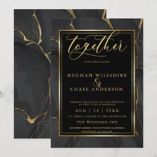 Modern Elegant Black Gold Marble Barefoot Bride™ Kaart
