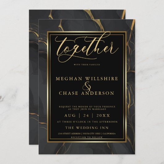 Modern Elegant Black Gold Marble Barefoot Bride™ Kaart (Voorkant / Achterkant)