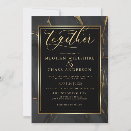 Modern Elegant Black Gold Marble Barefoot Bride™ Kaart (Voorkant)