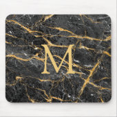 Modern Elegant Black Gold Marble Monogram Muismat (Voorkant)