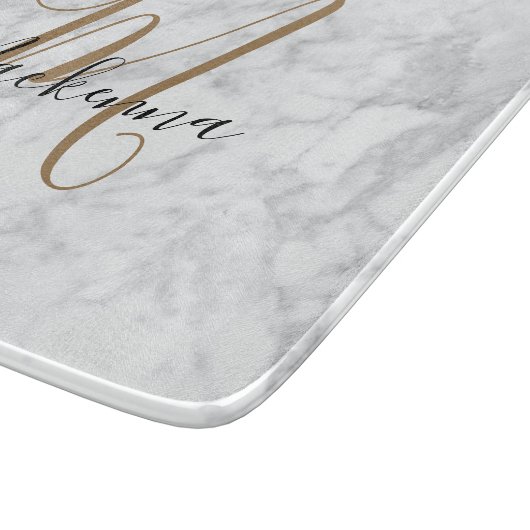 Modern Elegant Black Gold Monogram Luxe Marble Snijplank (Hoek)