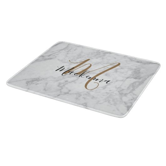 Modern Elegant Black Gold Monogram Luxe Marble Snijplank (Hoek)