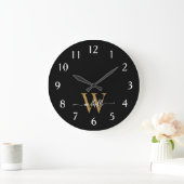 Modern Elegant Black Gold Monogram Name Script Grote Klok (Huis)