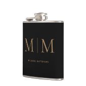 Modern Elegant Black Gold Monogramed Initiaal Name Heupfles (Links)