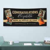 Modern Elegant Black Gold Photo Collage Afstuderen Spandoek (Beurs)