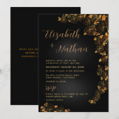 Modern Elegant Black & Gold Quote Floral Wedding Kaart (Voorkant / Achterkant)