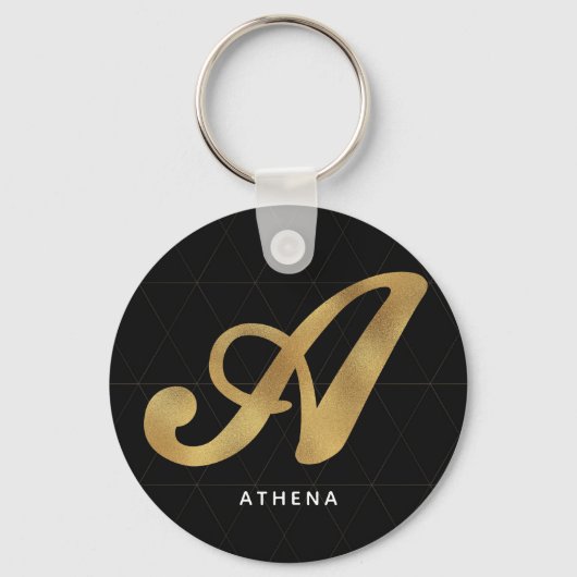 Modern Elegant Black Gold Stylish Monogram A Sleutelhanger (Voorkant)