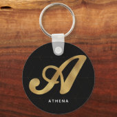 Modern Elegant Black Gold Stylish Monogram A Sleutelhanger (Voorkant)