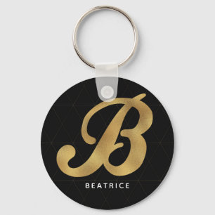 Modern Elegant Black Gold Stylish Monogram B Sleutelhanger