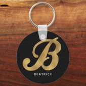 Modern Elegant Black Gold Stylish Monogram B Sleutelhanger (Voorkant)