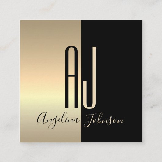 Modern Elegant Black Gold Vierkante Visitekaartje (Voorkant)