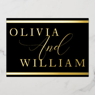 Modern Elegant Black & Gold Wedding Golden Folie Uitnodiging