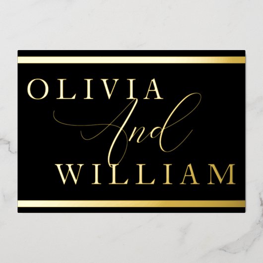Modern Elegant Black & Gold Wedding Golden Folie Uitnodiging (Voorkant)