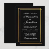 Modern Elegant Black Gold Wedding Invitation Kaart (Voorkant / Achterkant)