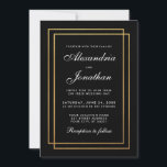 Modern Elegant Black Gold Wedding Invitation Kaart<br><div class="desc">Moderne eenvoudige geometrische bruiloft zwart-wit met gouden Lijsten Uitnodiging Kaart - zwart-wit</div>