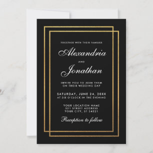 Modern Elegant Black Gold Wedding Invitation Kaart