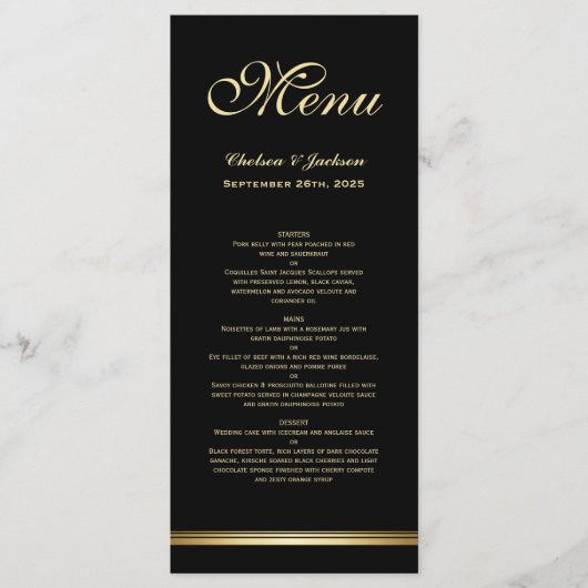Modern Elegant Black Gold Wedding Menu (Voorkant)