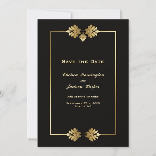 Modern Elegant Black Gold Wedding Save The Date (Voorkant)