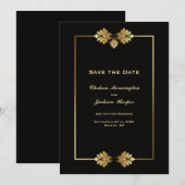 Modern Elegant Black Gold Wedding Save The Date (Voorkant / Achterkant)